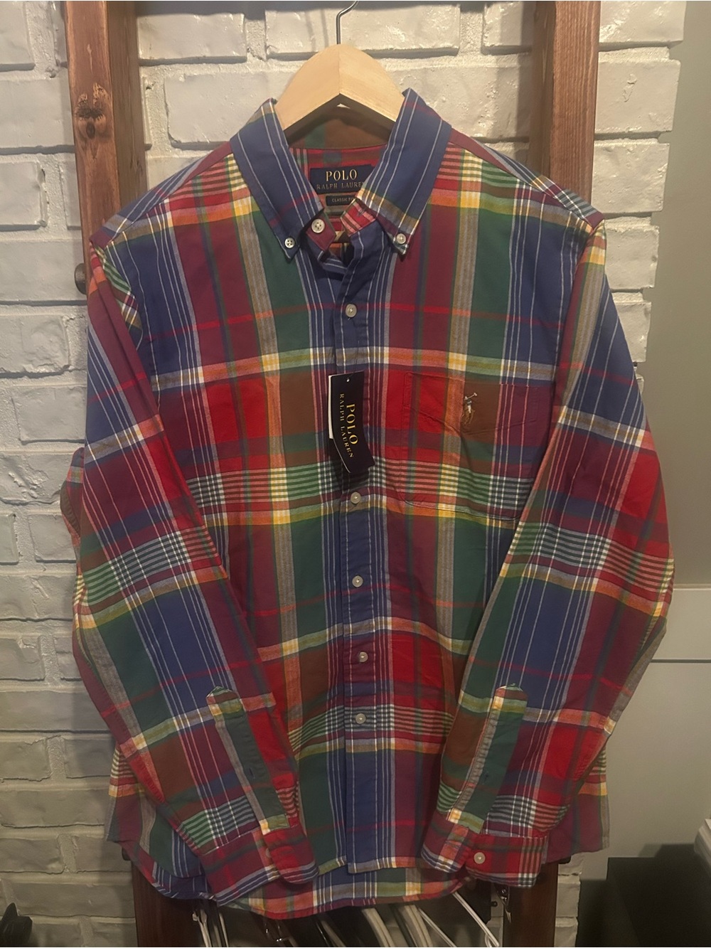 Polo Ralph Lauren Classic Fit Long Sleeve Cotton Shirt Sz M Multi Plaid